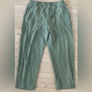 NWT ZARA Women's Linen Cropped Green Trousers Pants Tie Waist Size Large
